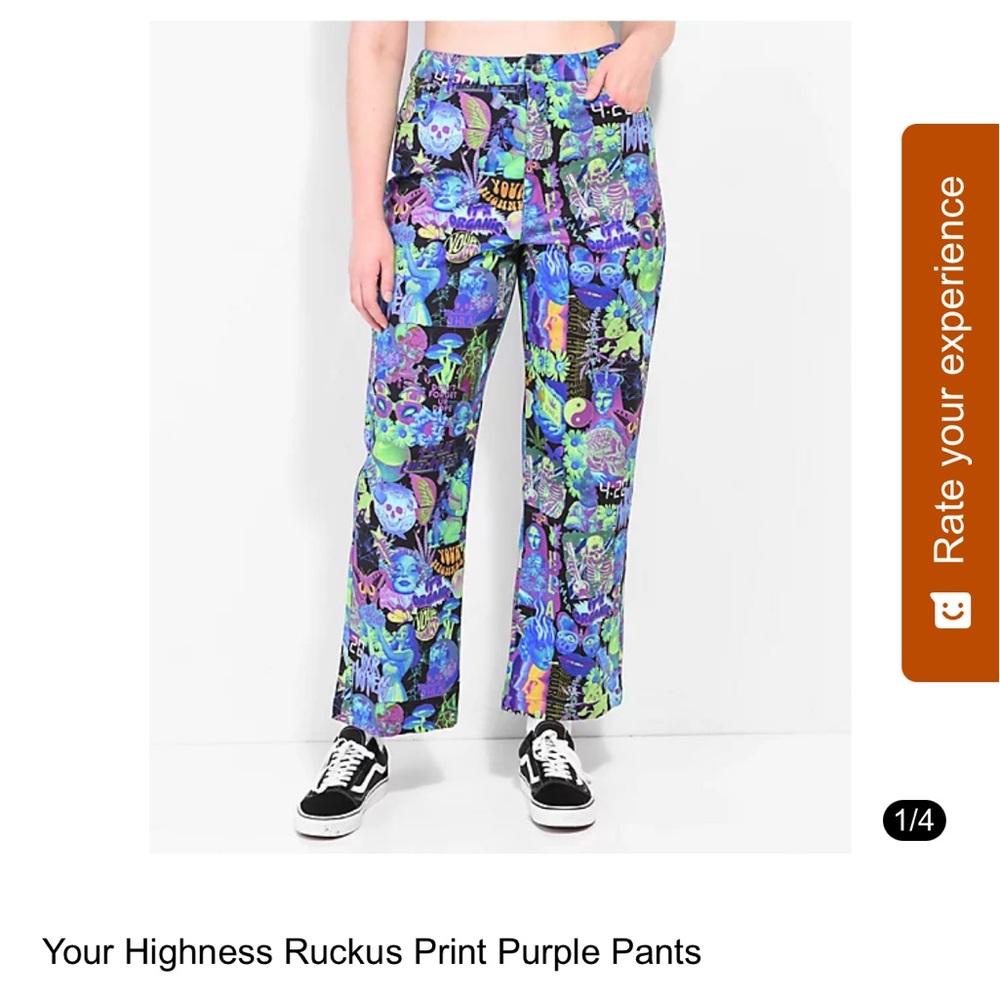 Size 0 Your Highness 420 Pants Ruckus Print Purple Pants